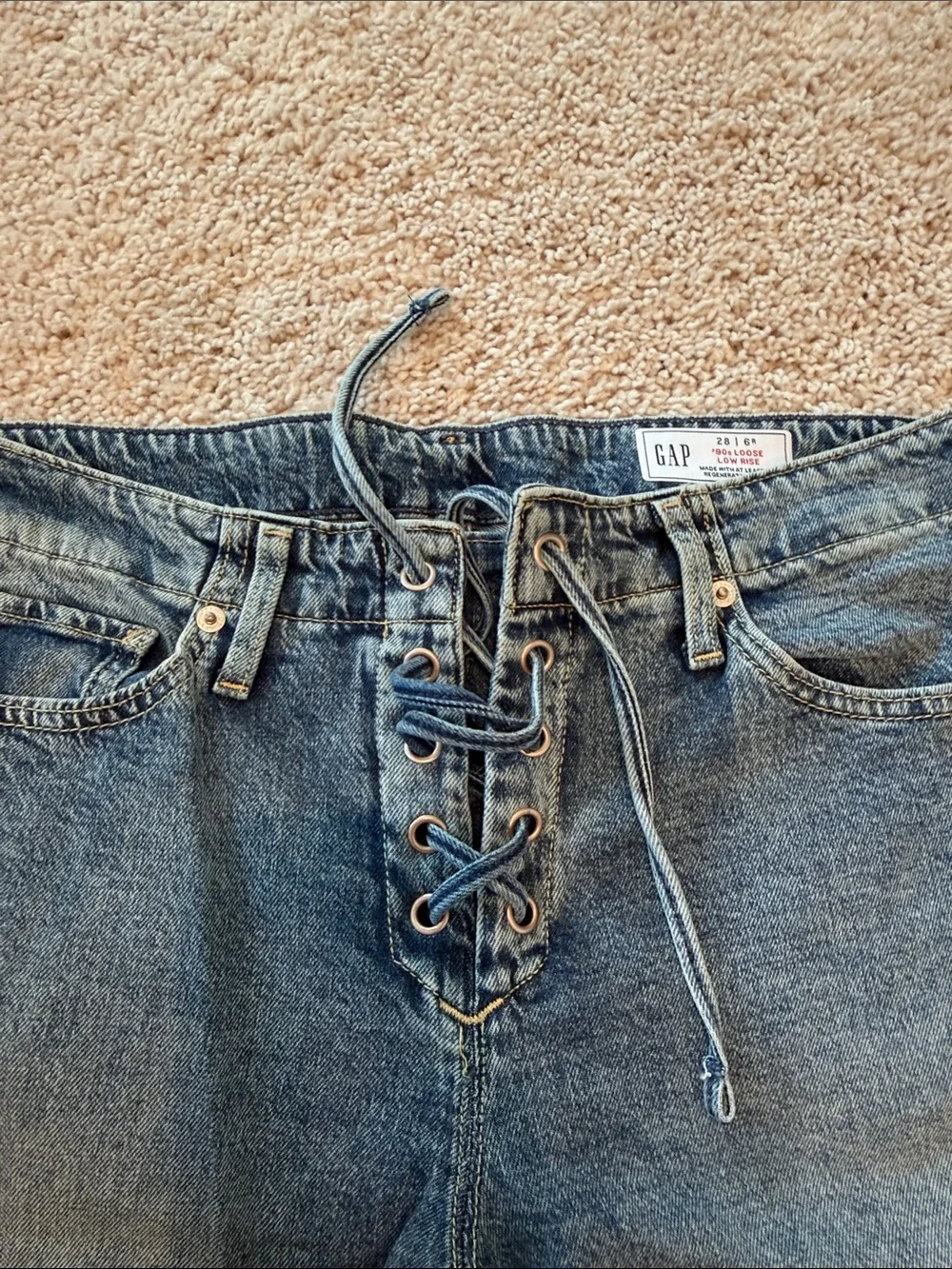 GAP 90’s loose low Rise Lace-Up Jeans - Blue